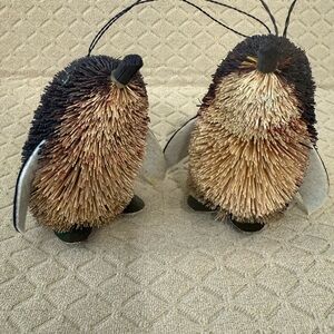 2 PENGUIN Bristle Brush Sisal Natural Christmas Tree Ornament